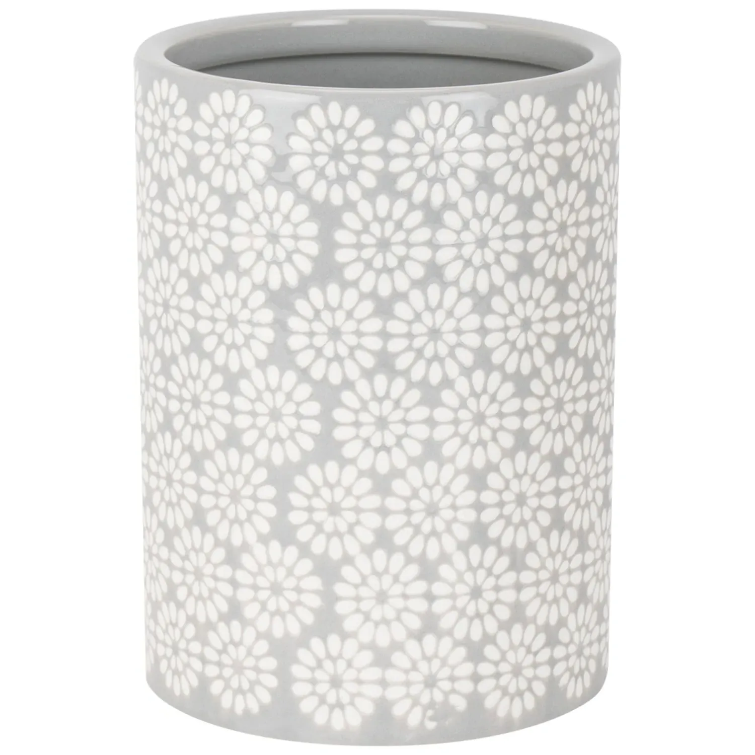 Geometric Blossom Utensil Pot - Grey, Stoneware