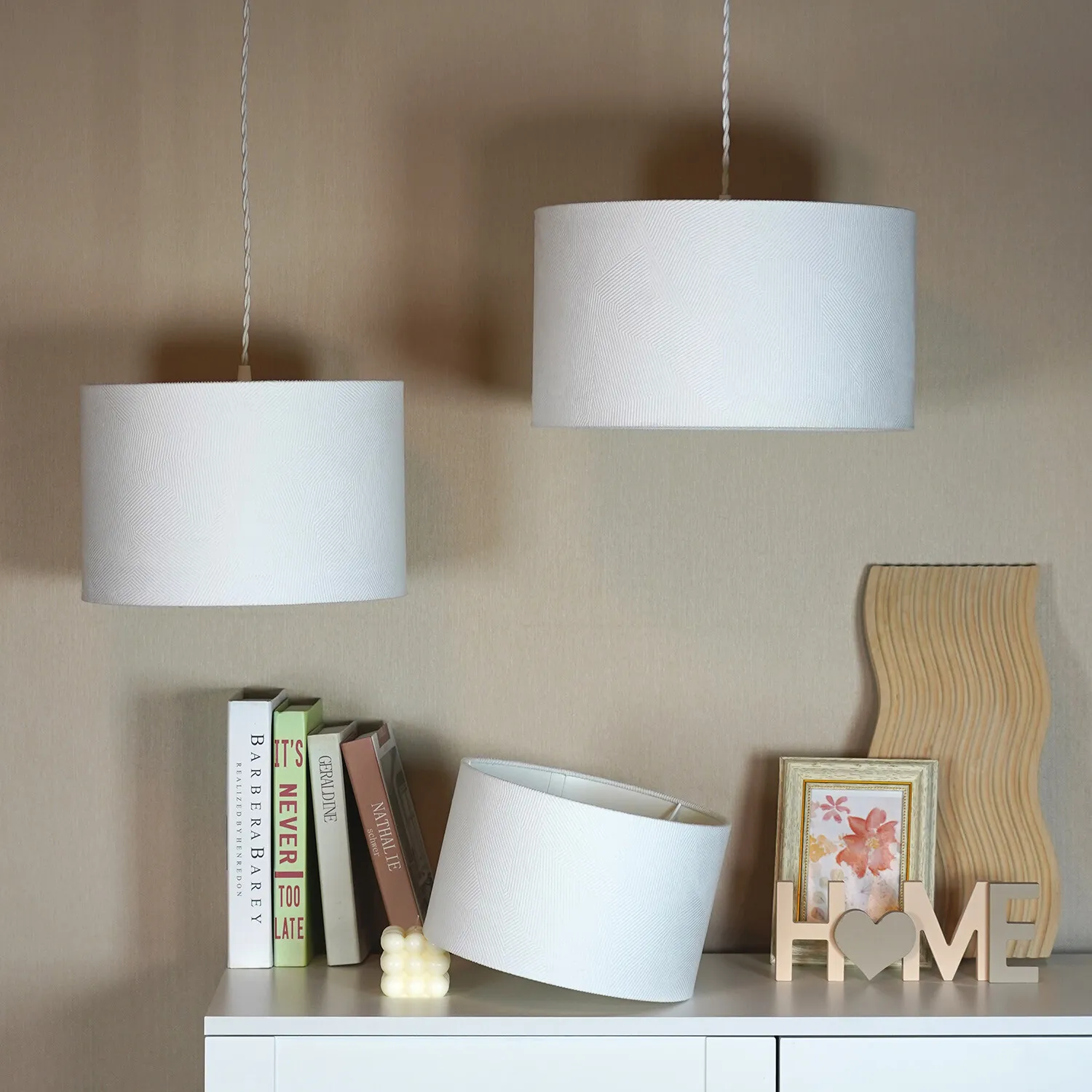 Geometric Drum Shade 20cm - White