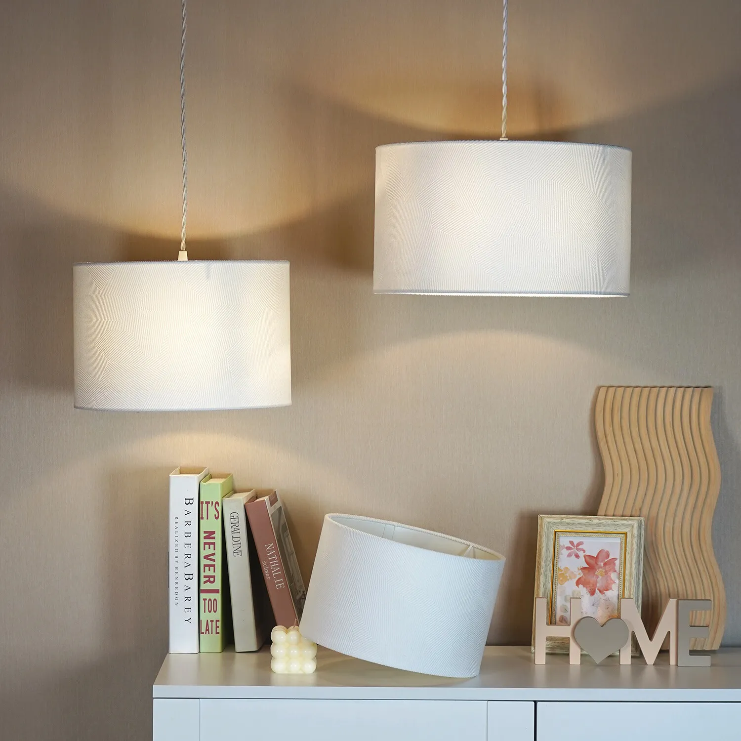 Geometric Drum Shade 20cm - White