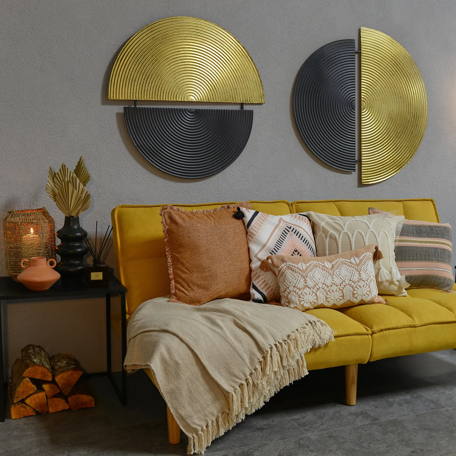 Geometric Semi Circles Metal Wall Art - Black, Gold