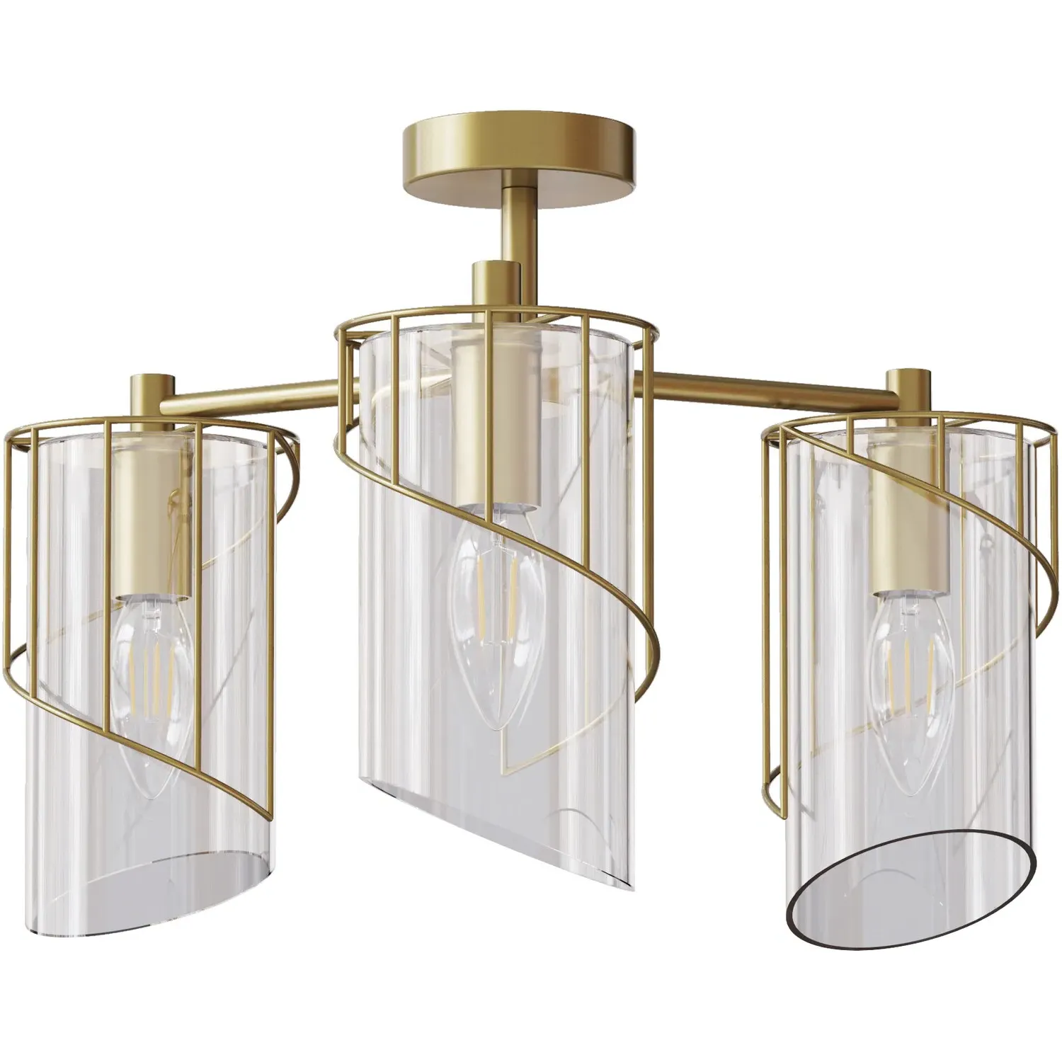 Georgie 3 Arm Flush Ceiling Fitting - Brass