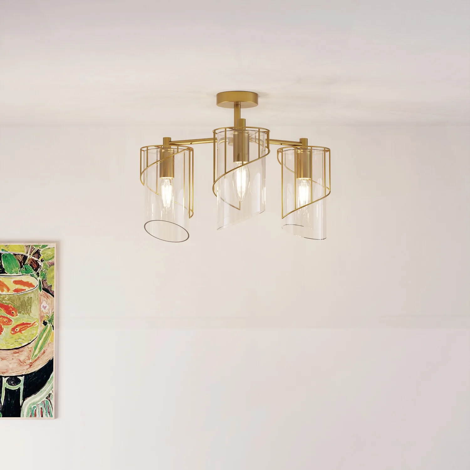 Georgie 3 Arm Flush Ceiling Fitting - Brass