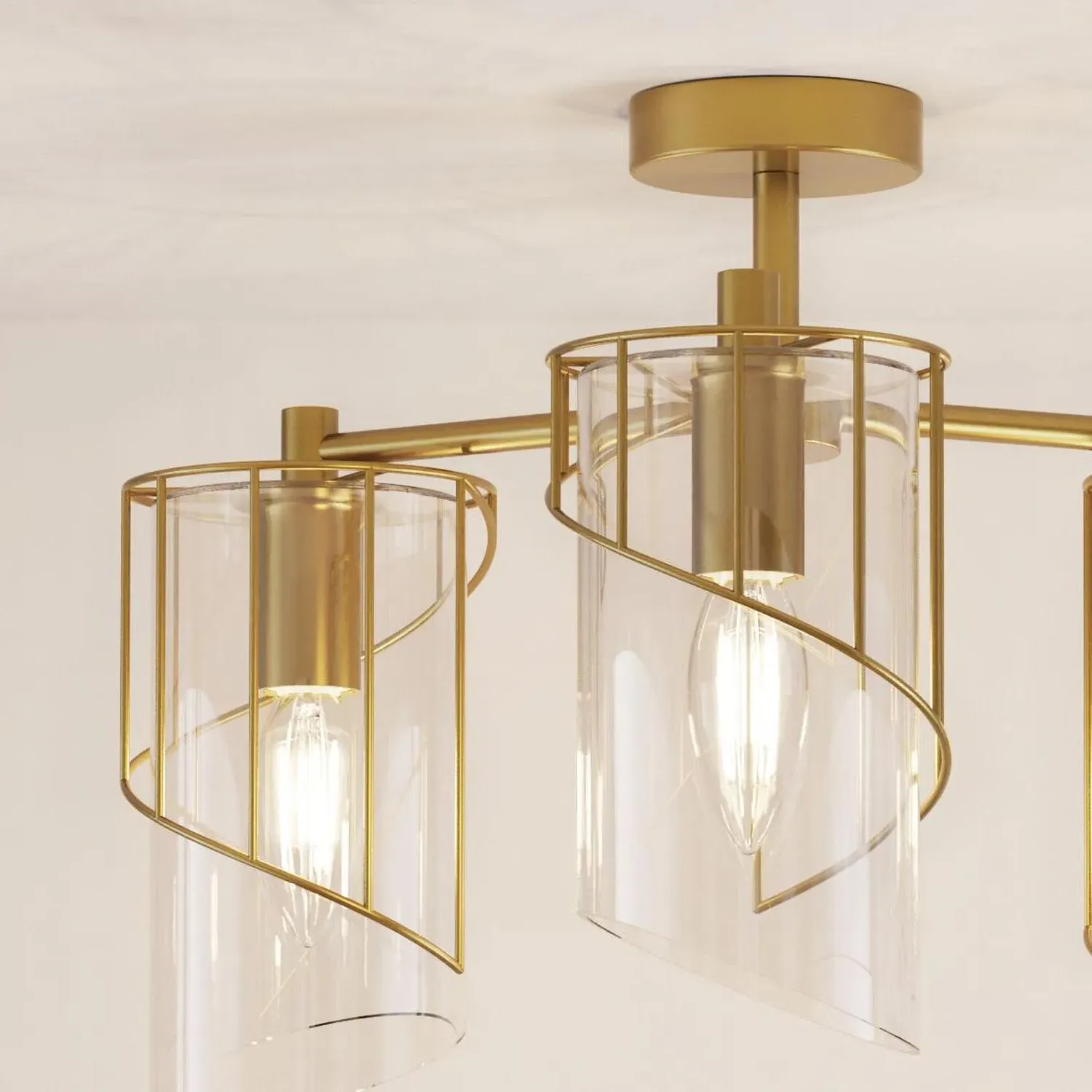 Georgie 3 Arm Flush Ceiling Fitting - Brass