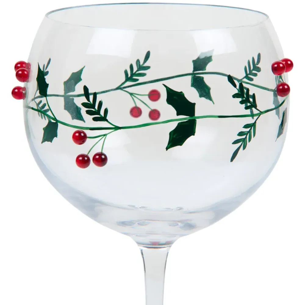 Gin Glass with Mistletoe Decoration - Clear