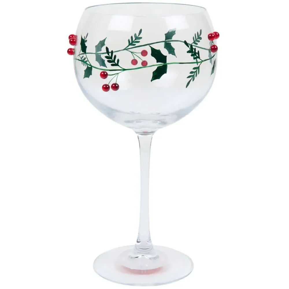 Gin Glass with Mistletoe Decoration - Clear