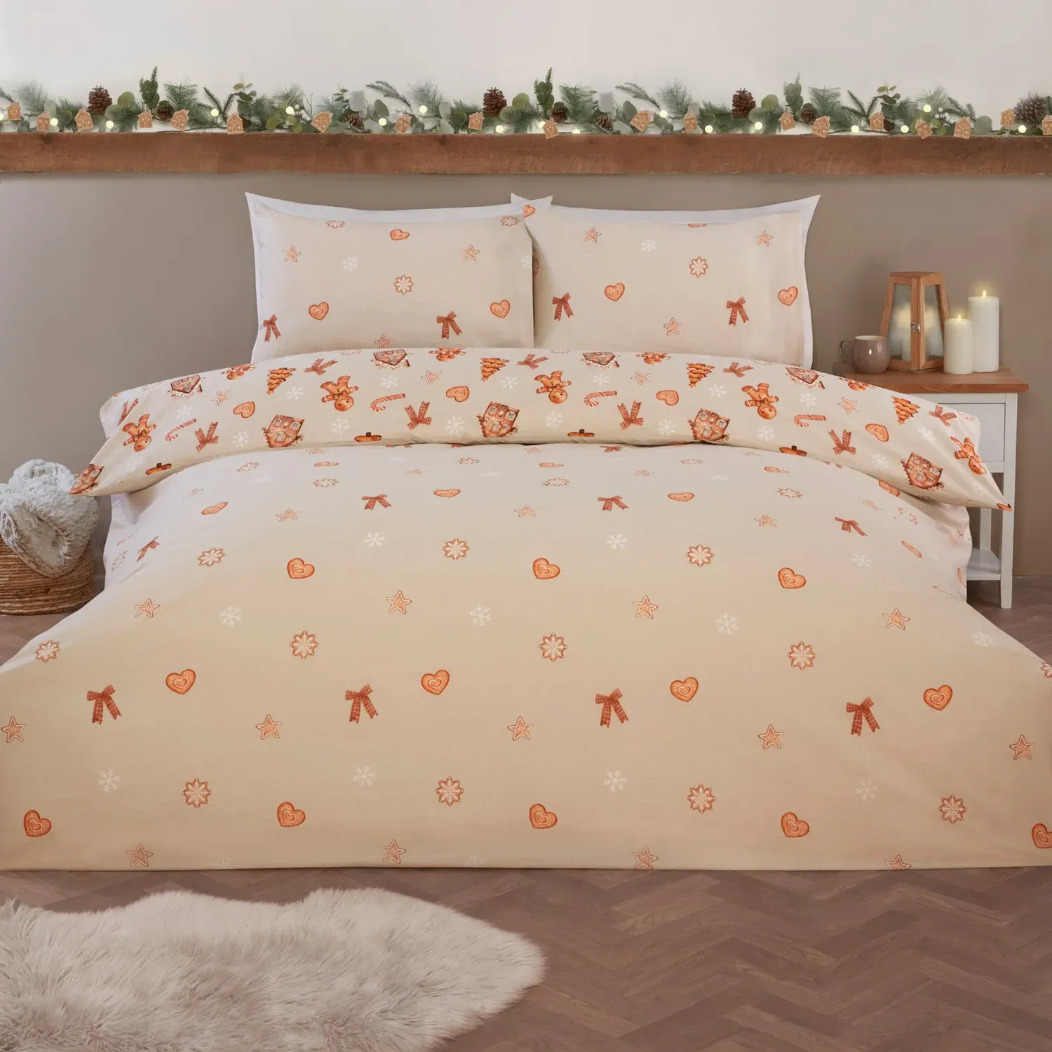 Gingerbread Cookies Super King Duvet Set - Natural