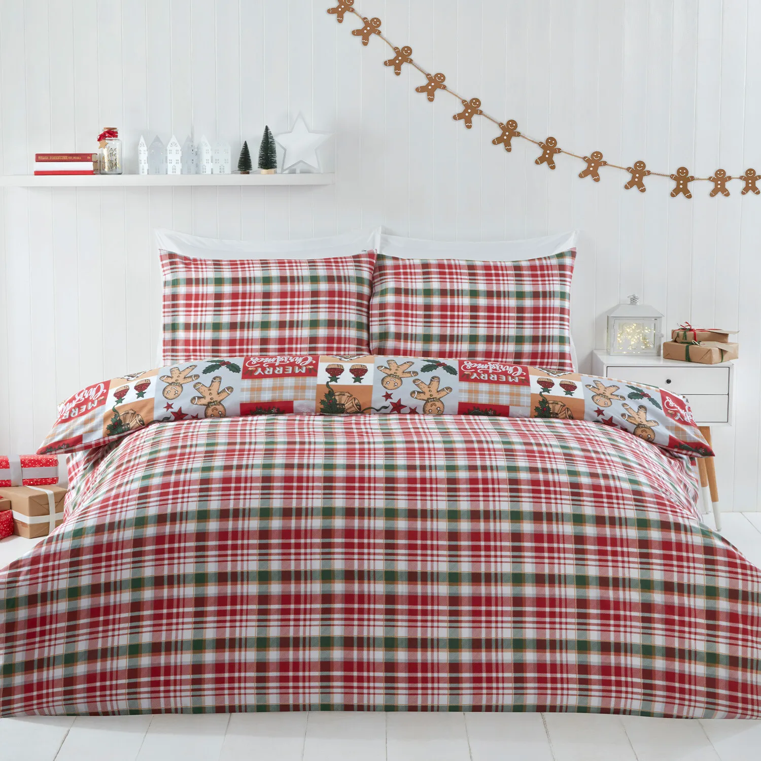 Gingerbread House Double Duvet Set - Red