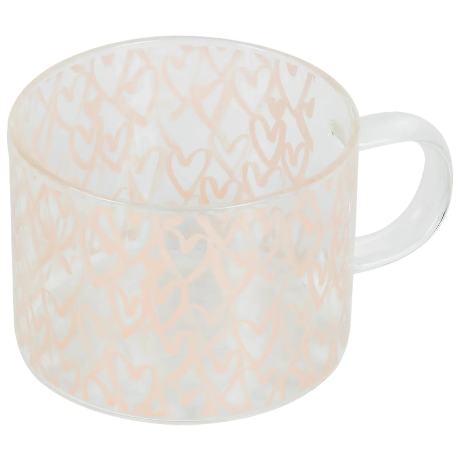 Glass Heart Decal Mug 500ml - Clear, Pink