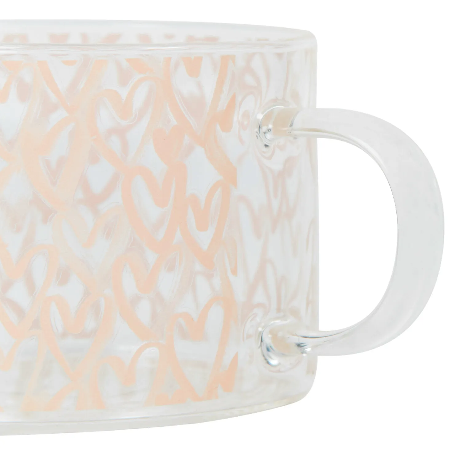Glass Heart Decal Mug 500ml - Clear, Pink