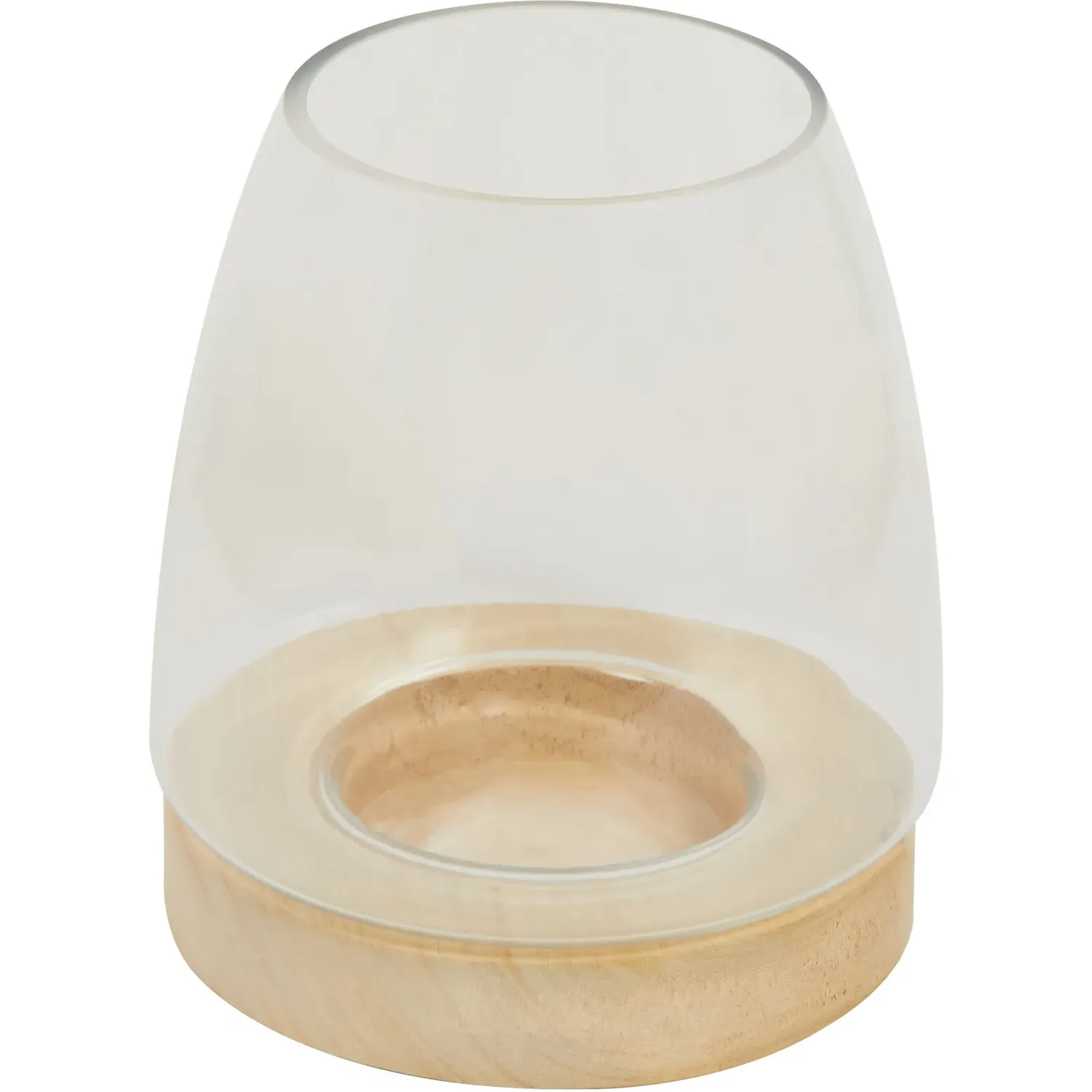 Glass Hurricane with Wooden Base