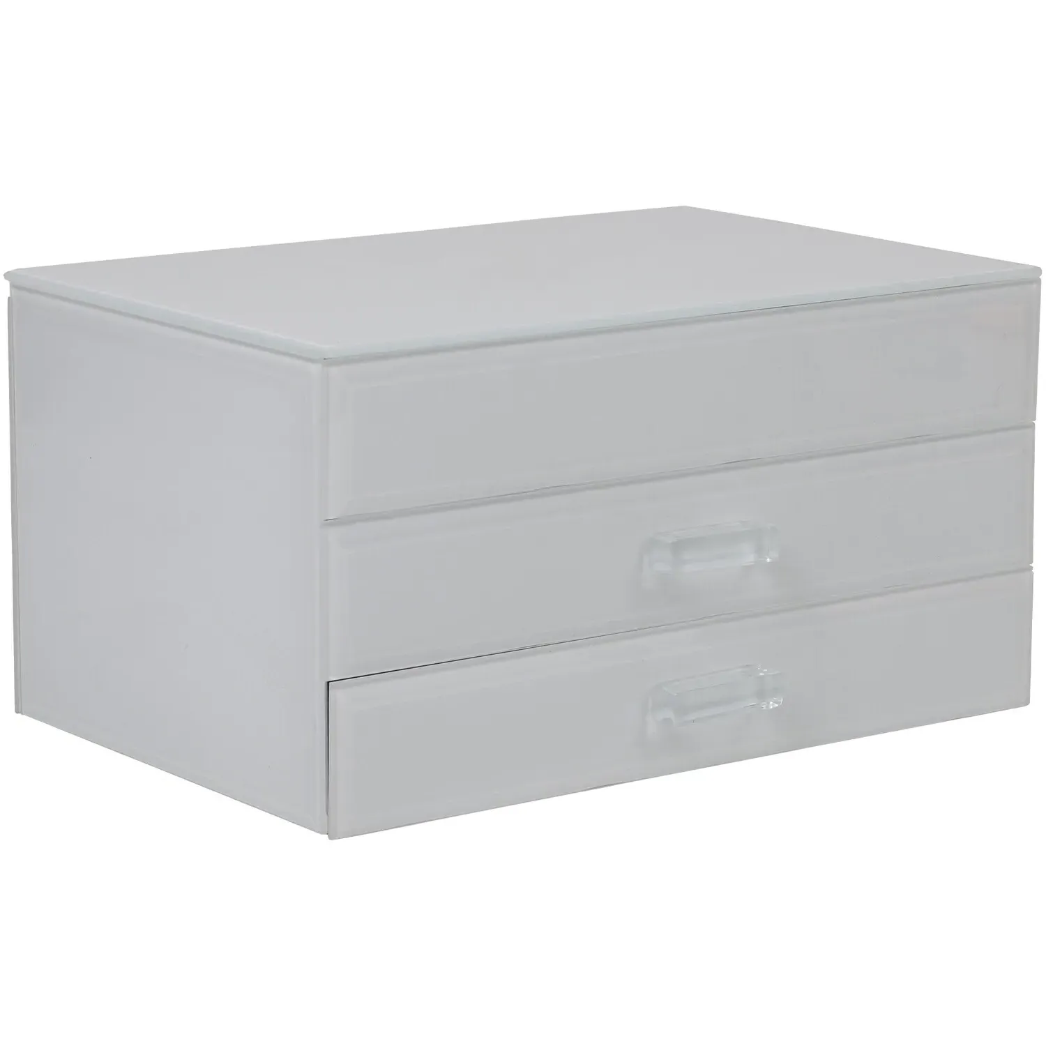 Glass Jewellery Box with Compartments - White