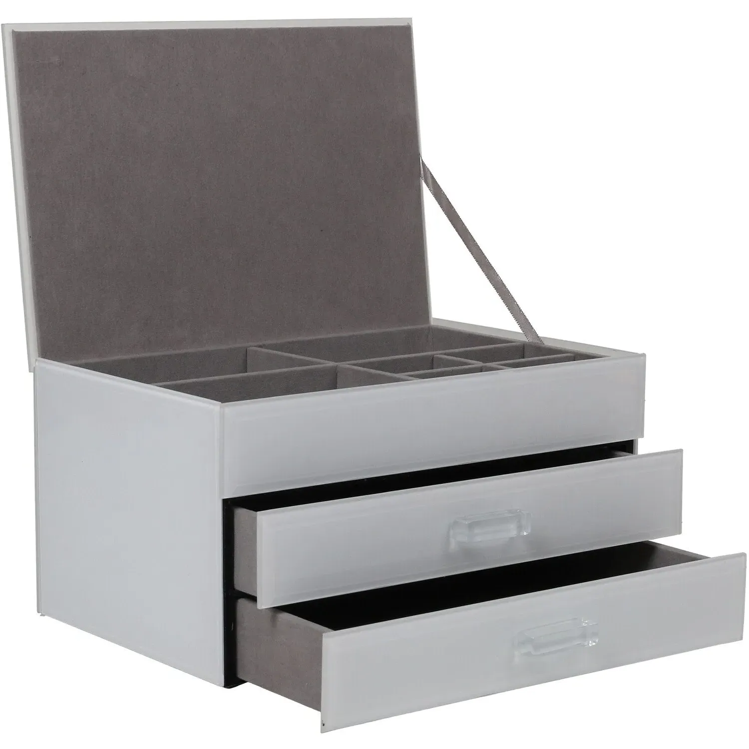 Glass Jewellery Box with Compartments - White image