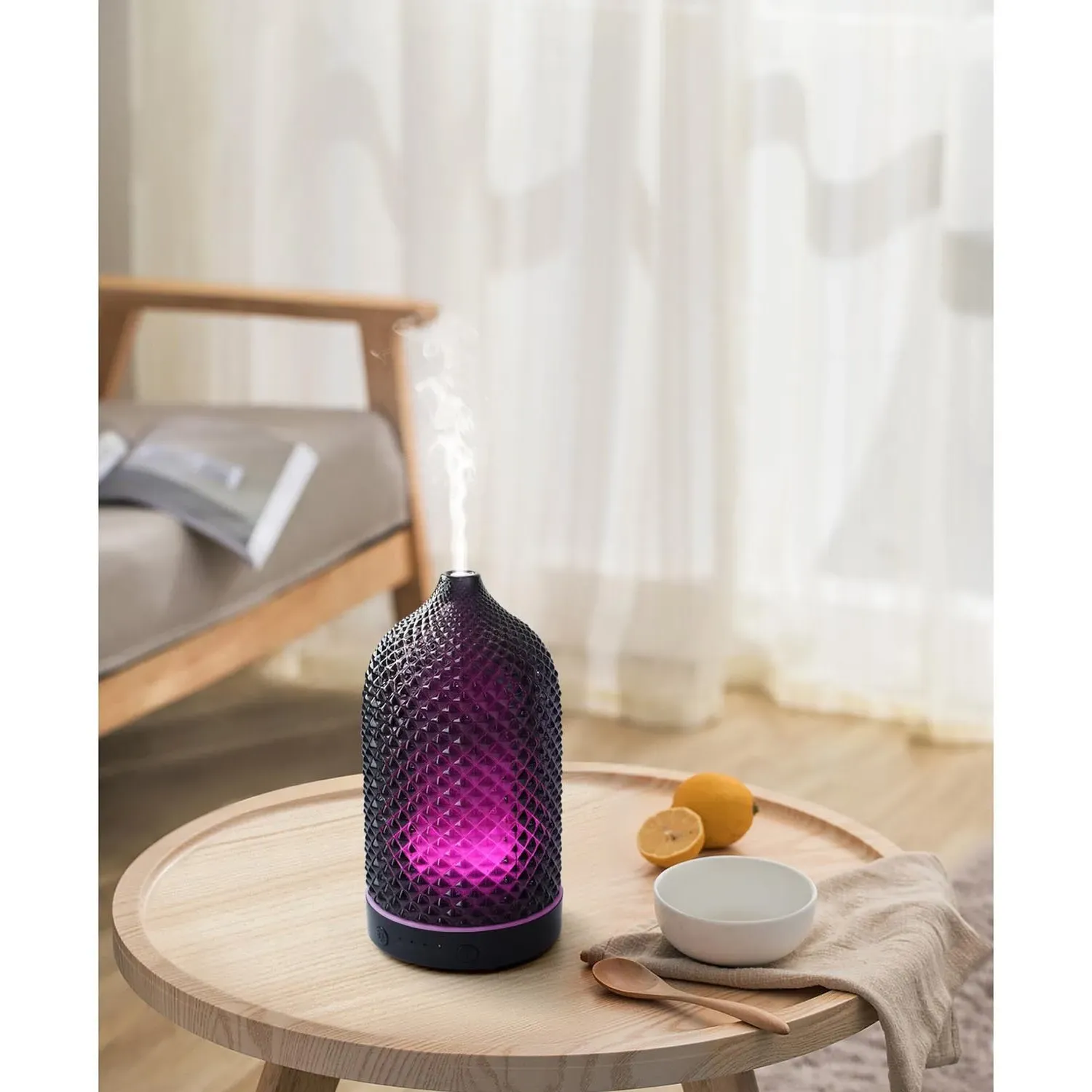 Glass Oil Diffuser with LED Lights - Black