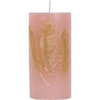 Gold Feather Pillar Candle - Blush Pink