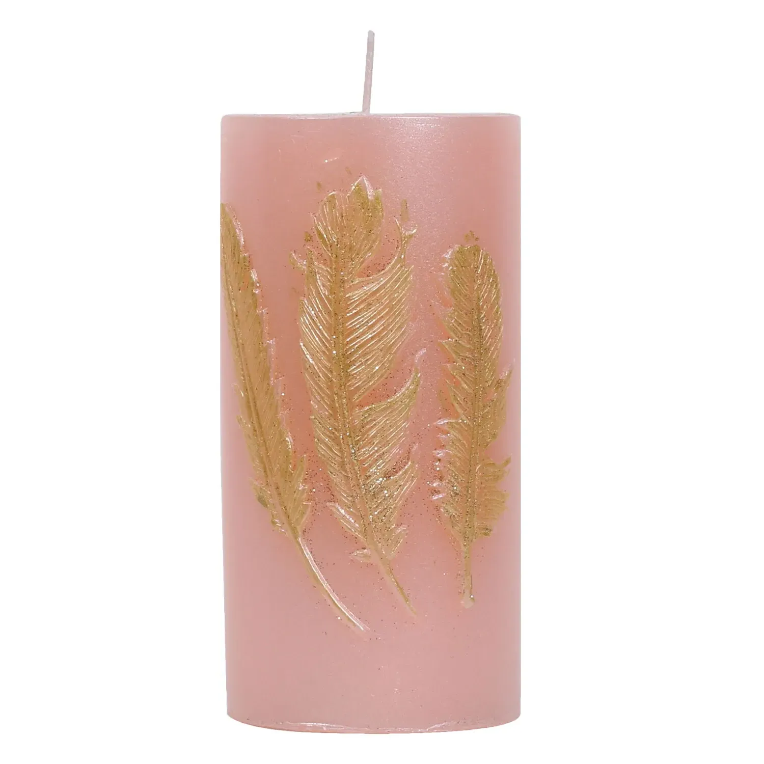 Gold Feather Pillar Candle - Blush Pink image