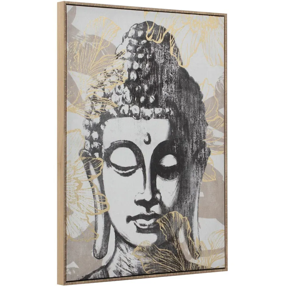 Gold Foiled Buddha Framed Canvas - Black and White