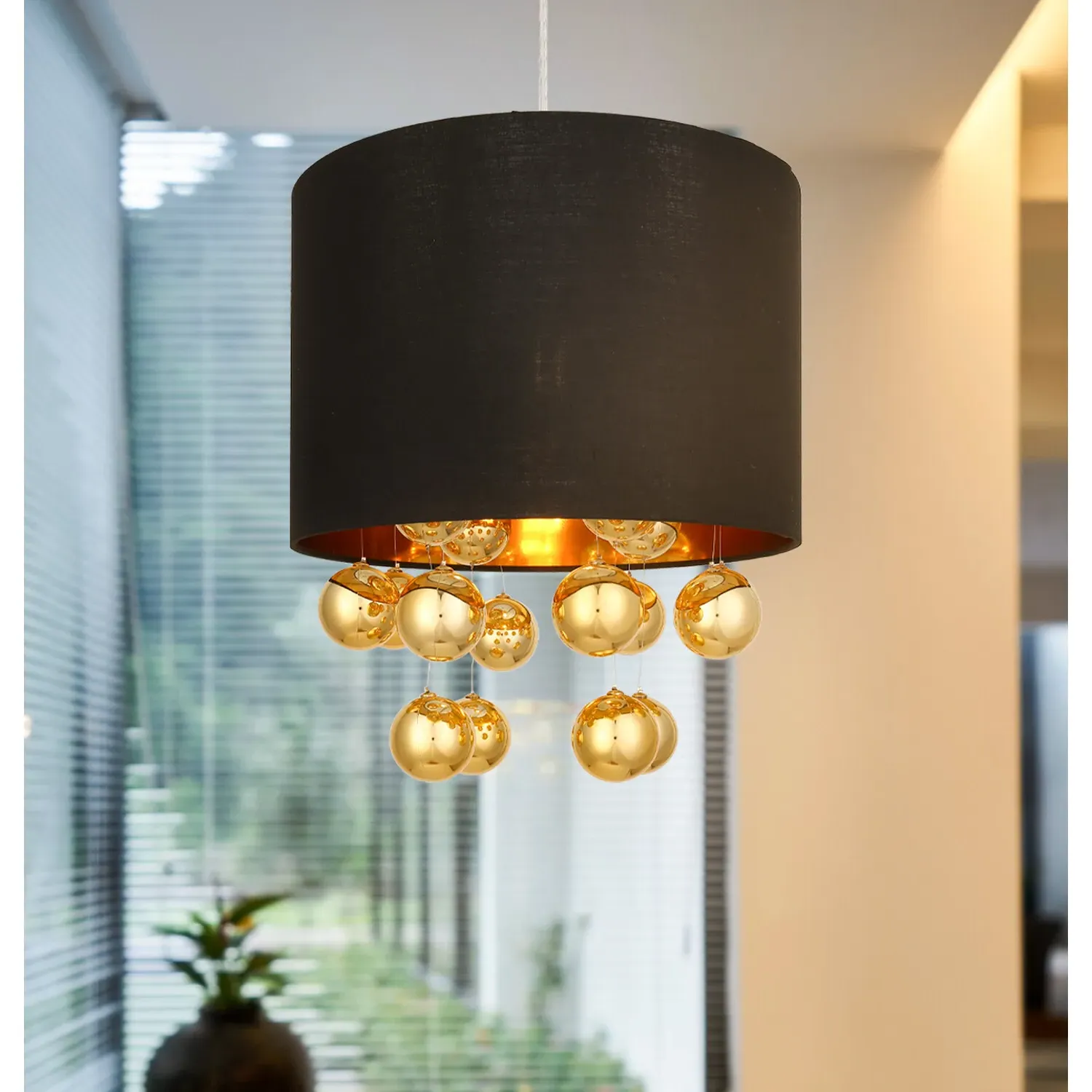 Gold Orb Round Pendant Shade with Droplets - Black
