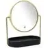 Gold Round Rotating Cosmetic Mirror with Tray - Black