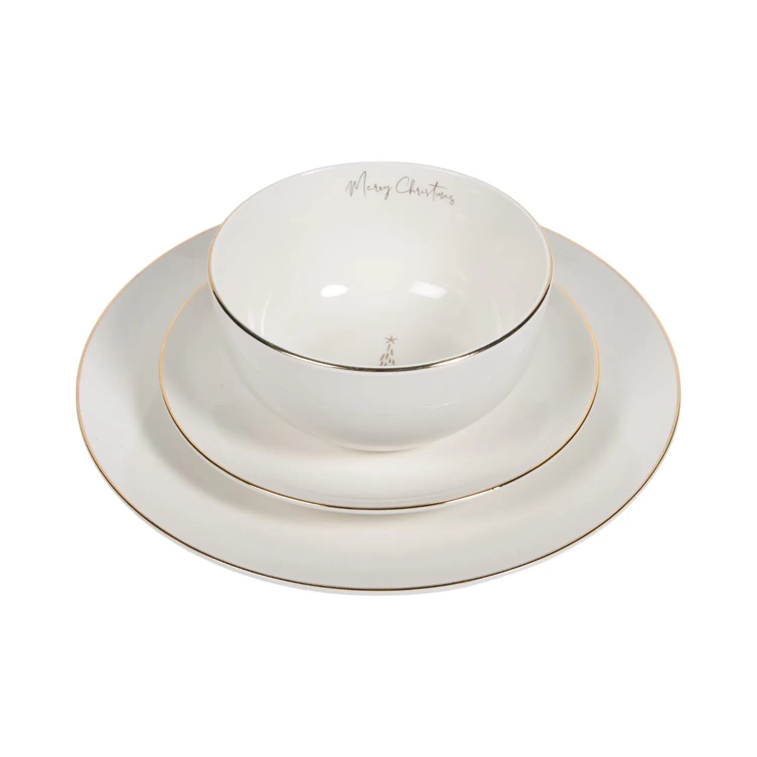 Golden Christmas Tree 12 Piece Dinner Set - White