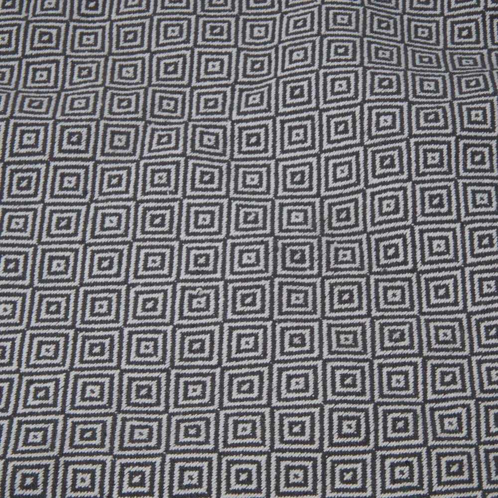 Goose Eye Table Runner with Fringe - Grey & White