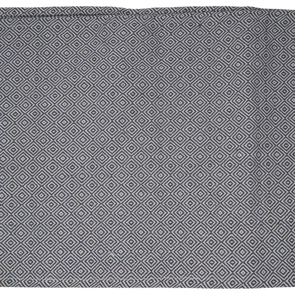 Goose Eye Table Runner with Fringe - Grey & White