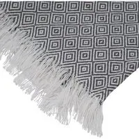 Goose Eye Table Runner with Fringe - Grey & White
