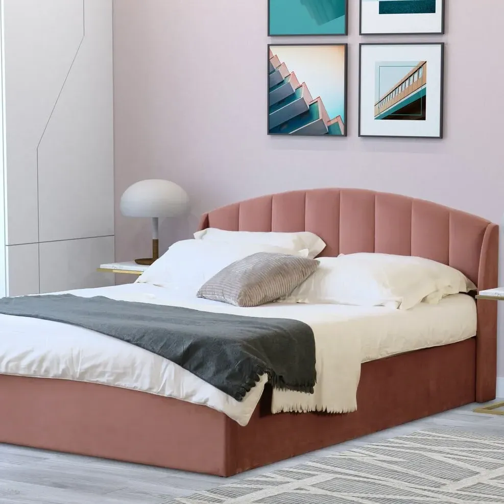 Grace Double Ottoman Bed with Storage - Pink, Velvet