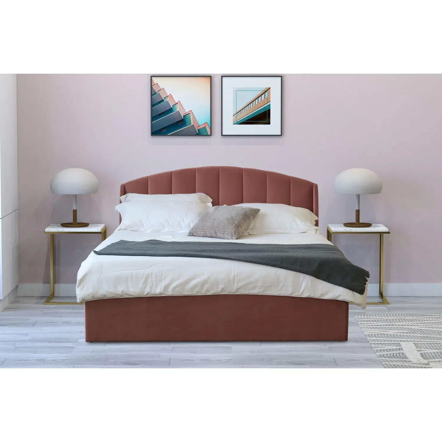Grace King Size Ottoman Bed with Storage - Pink, Velvet