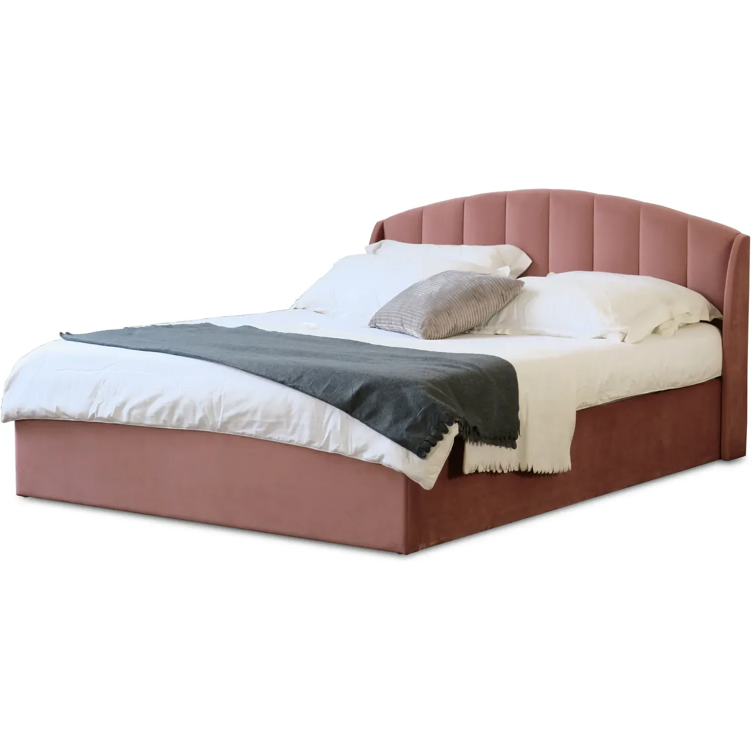 Grace King Size Ottoman Bed with Storage - Pink, Velvet