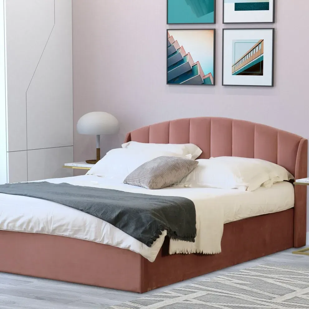 Grace King Size Ottoman Bed with Storage - Pink, Velvet