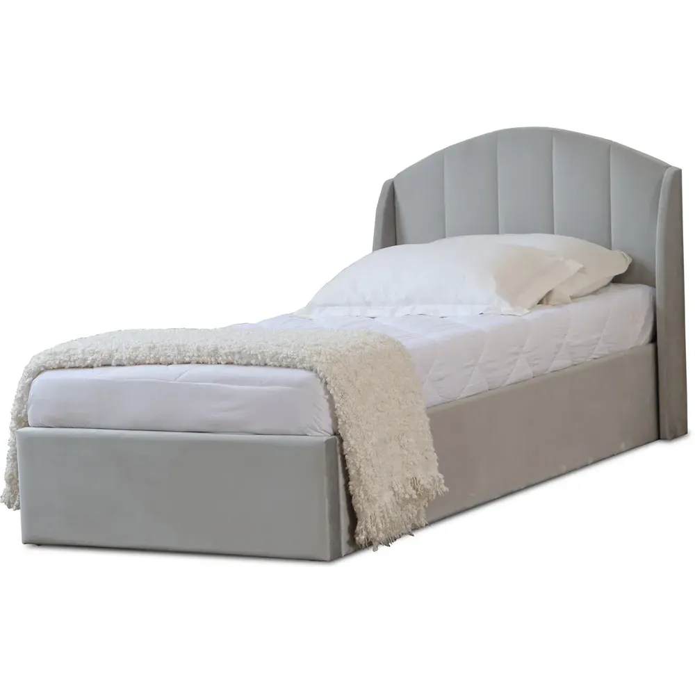 Grace Single Ottoman Bed with Storage - Grey, Velvet