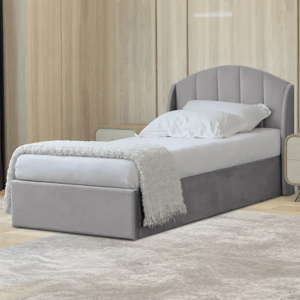 Grace Single Ottoman Bed with Storage - Grey, Velvet image
