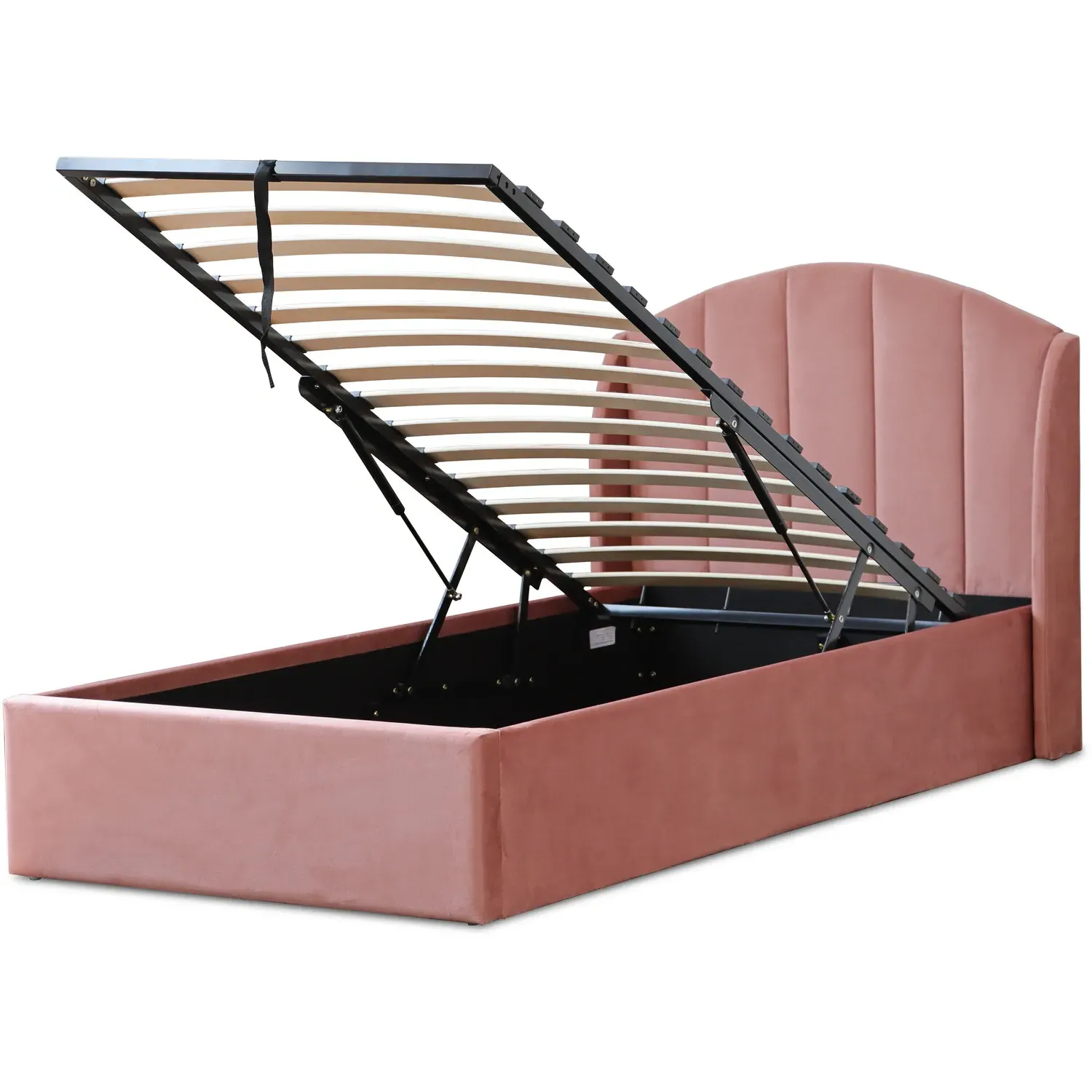 Grace Single Ottoman Bed with Storage - Pink, Velvet