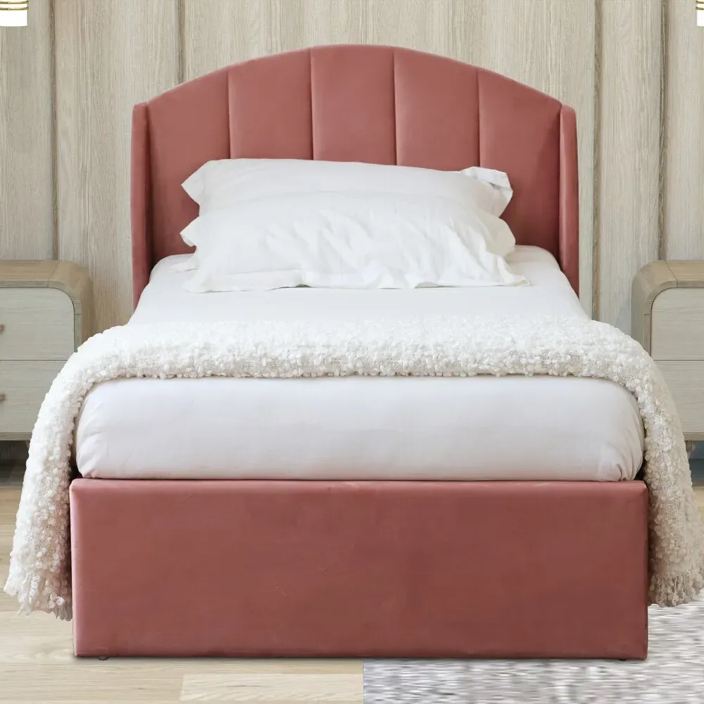Grace Single Ottoman Bed with Storage - Pink, Velvet