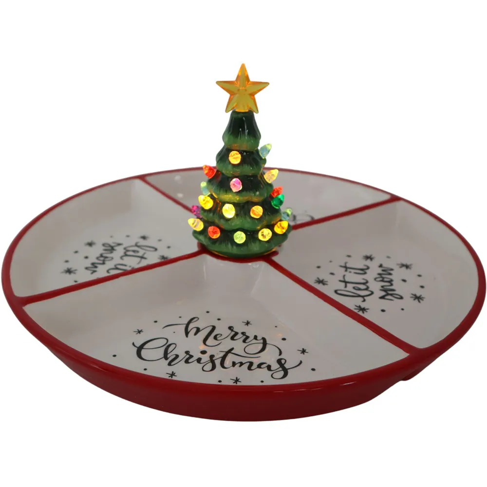 Grazing Dish with LED Tree - White, Red image
