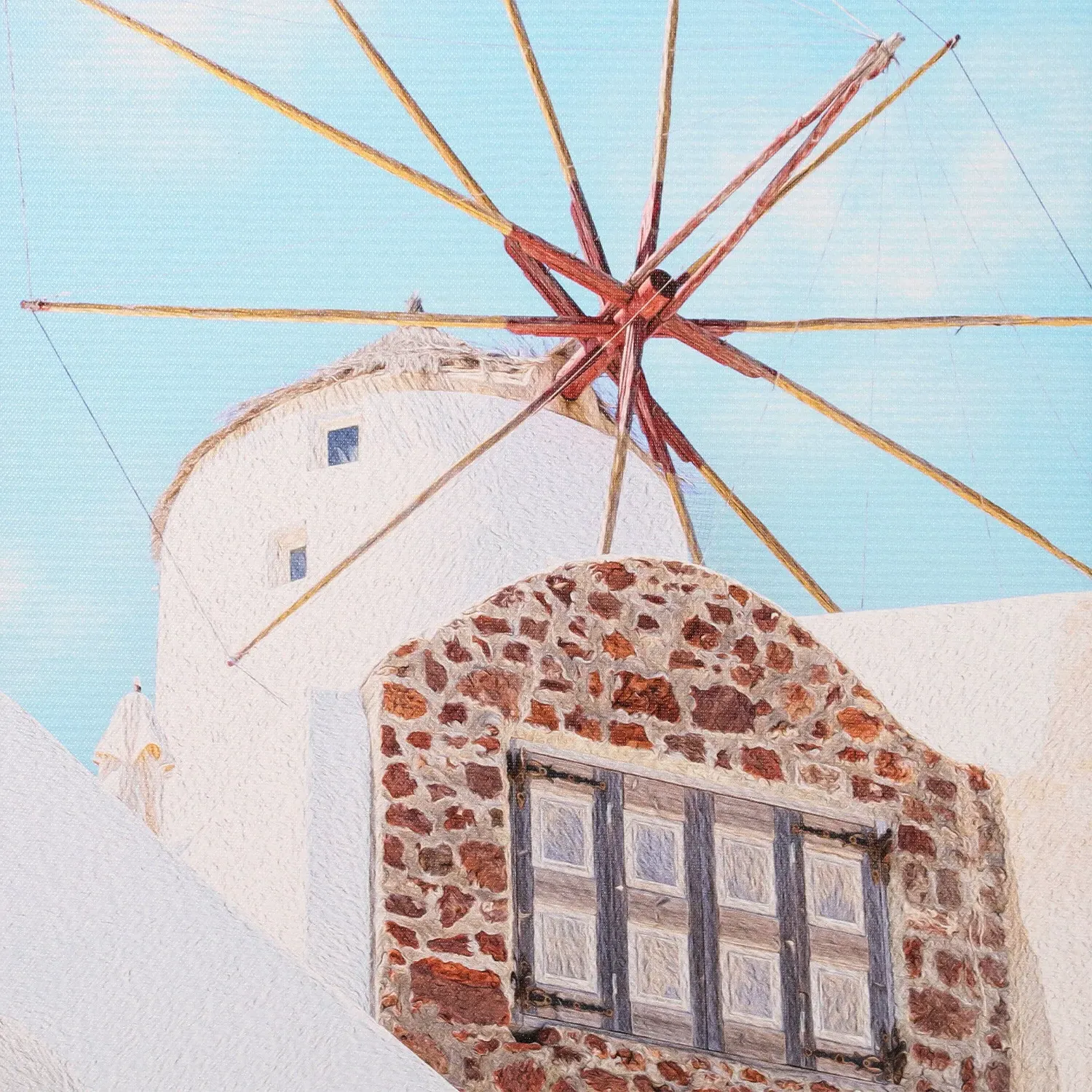 Greek Island Scene Framed Canvas - Blue