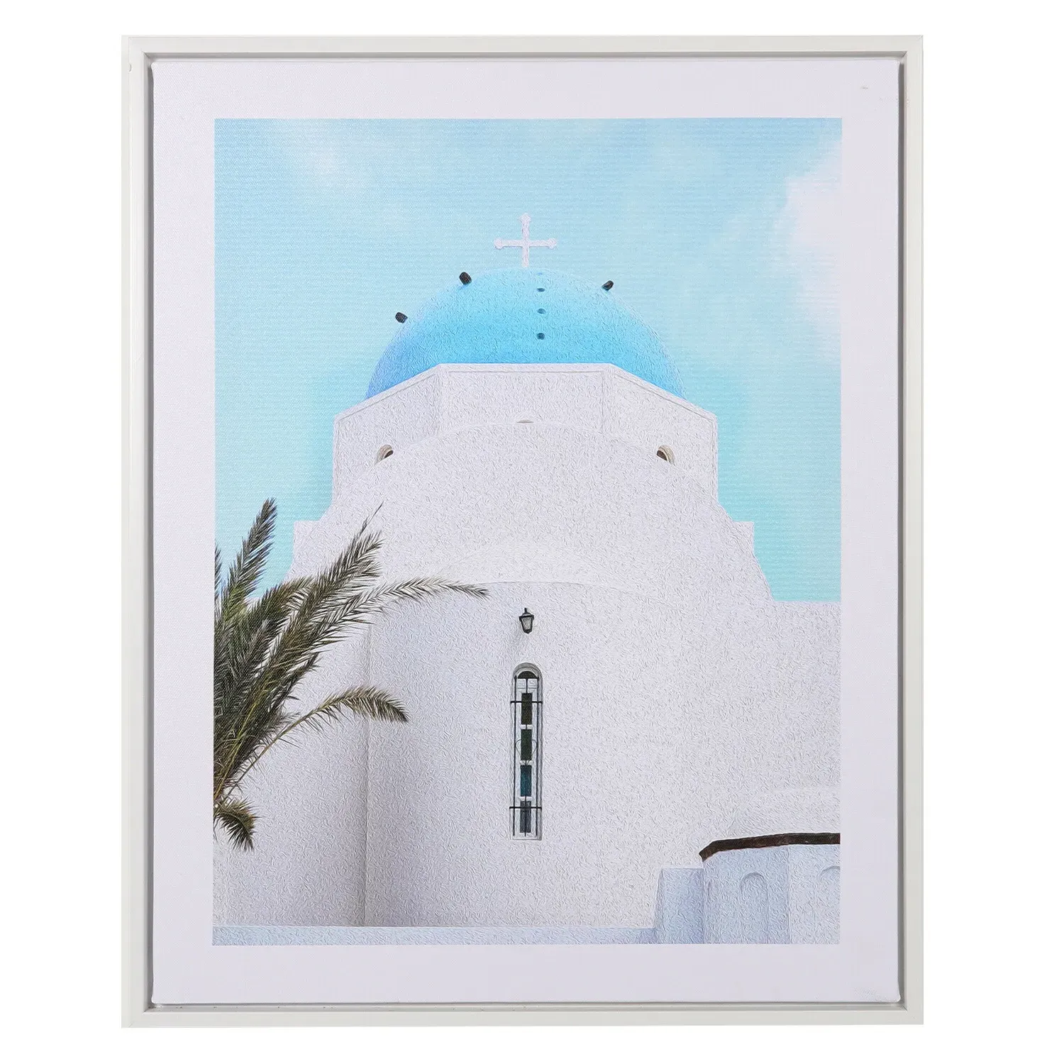 Greek Island Scene Framed Canvas - Blue