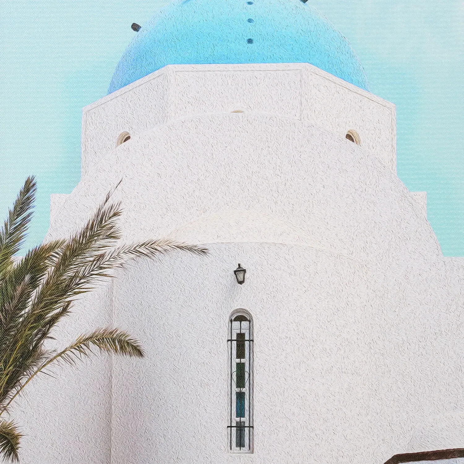 Greek Island Scene Framed Canvas - Blue