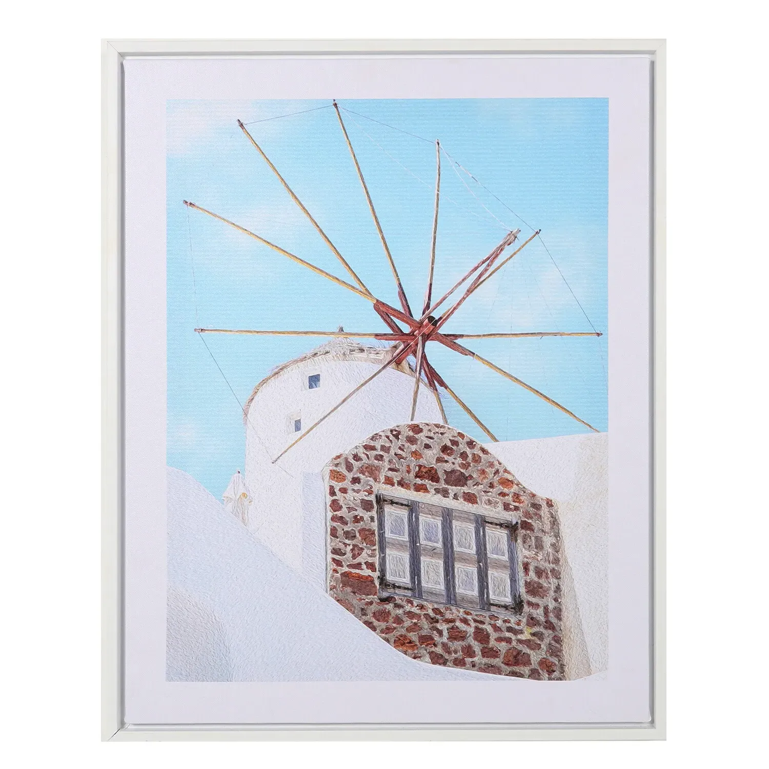 Greek Island Scene Framed Canvas - Blue image