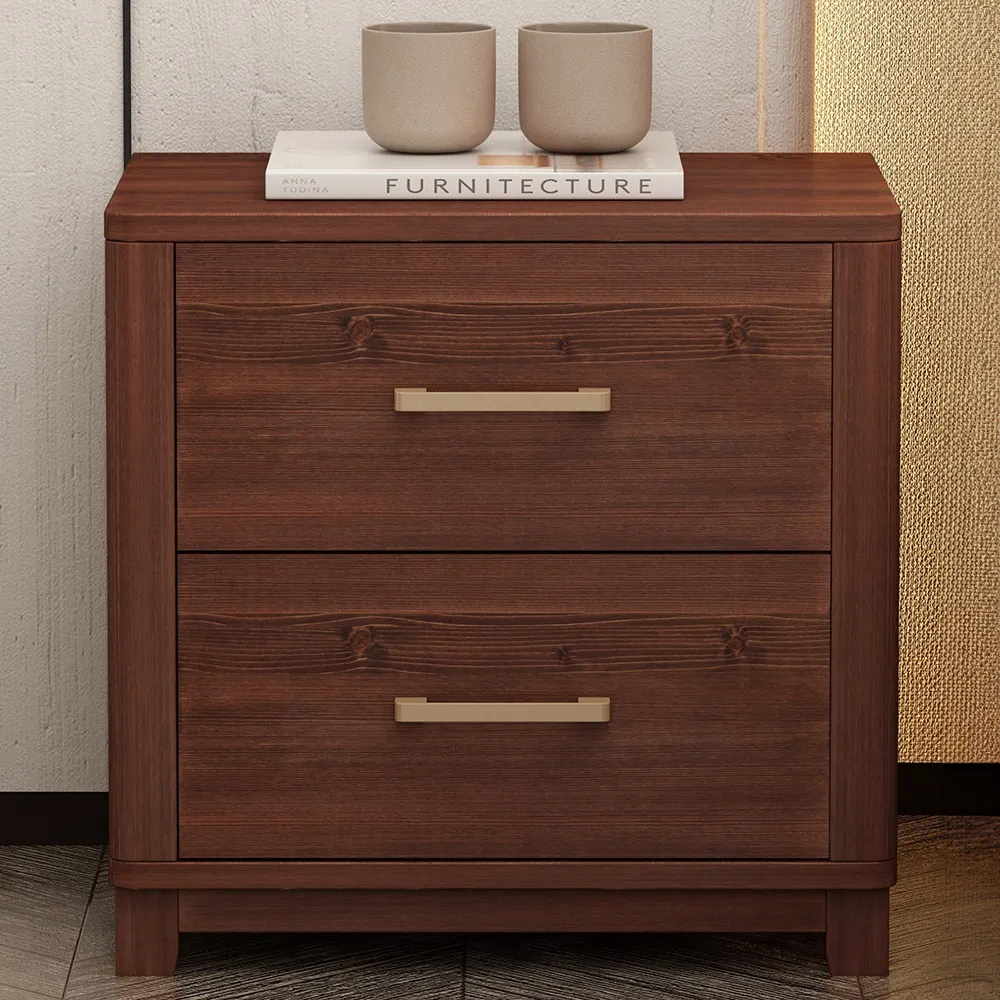 Grotti 2 Drawer Bedside Table - Brown, Pine image