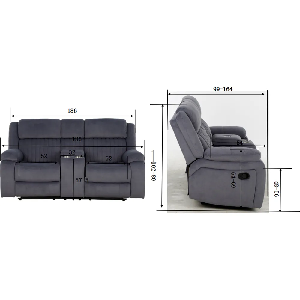 Haddon 2-Seater Recliner Sofa - Dark Grey