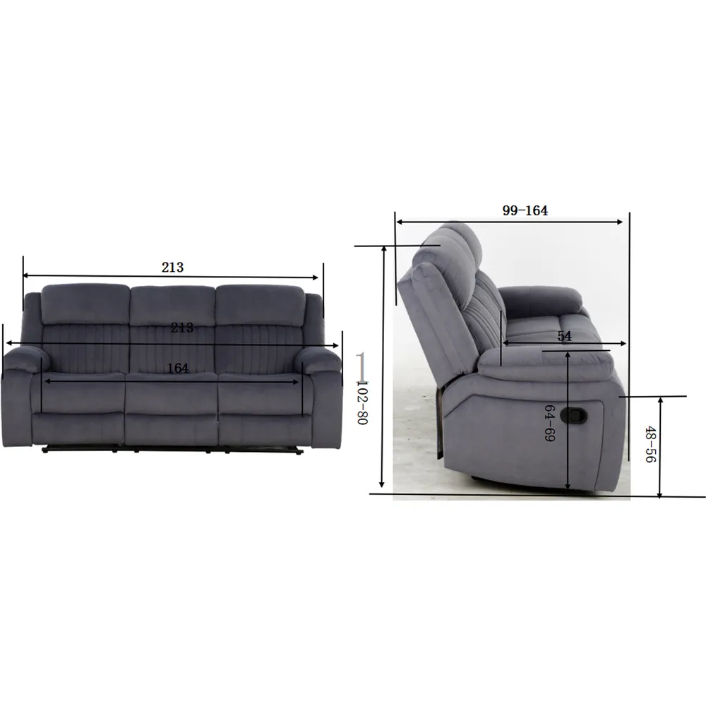 Haddon 3-Seater Recliner Sofa - Dark Grey
