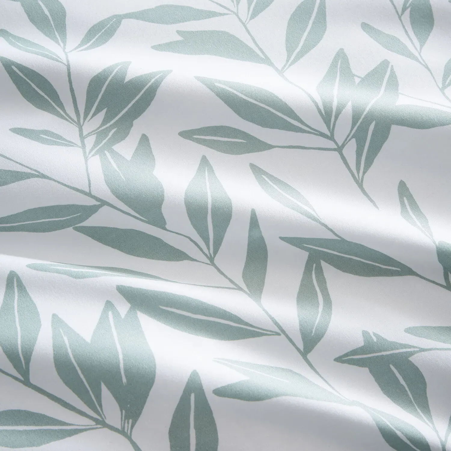 Hallie Super King Duvet Set with Printed Leaves - Sage