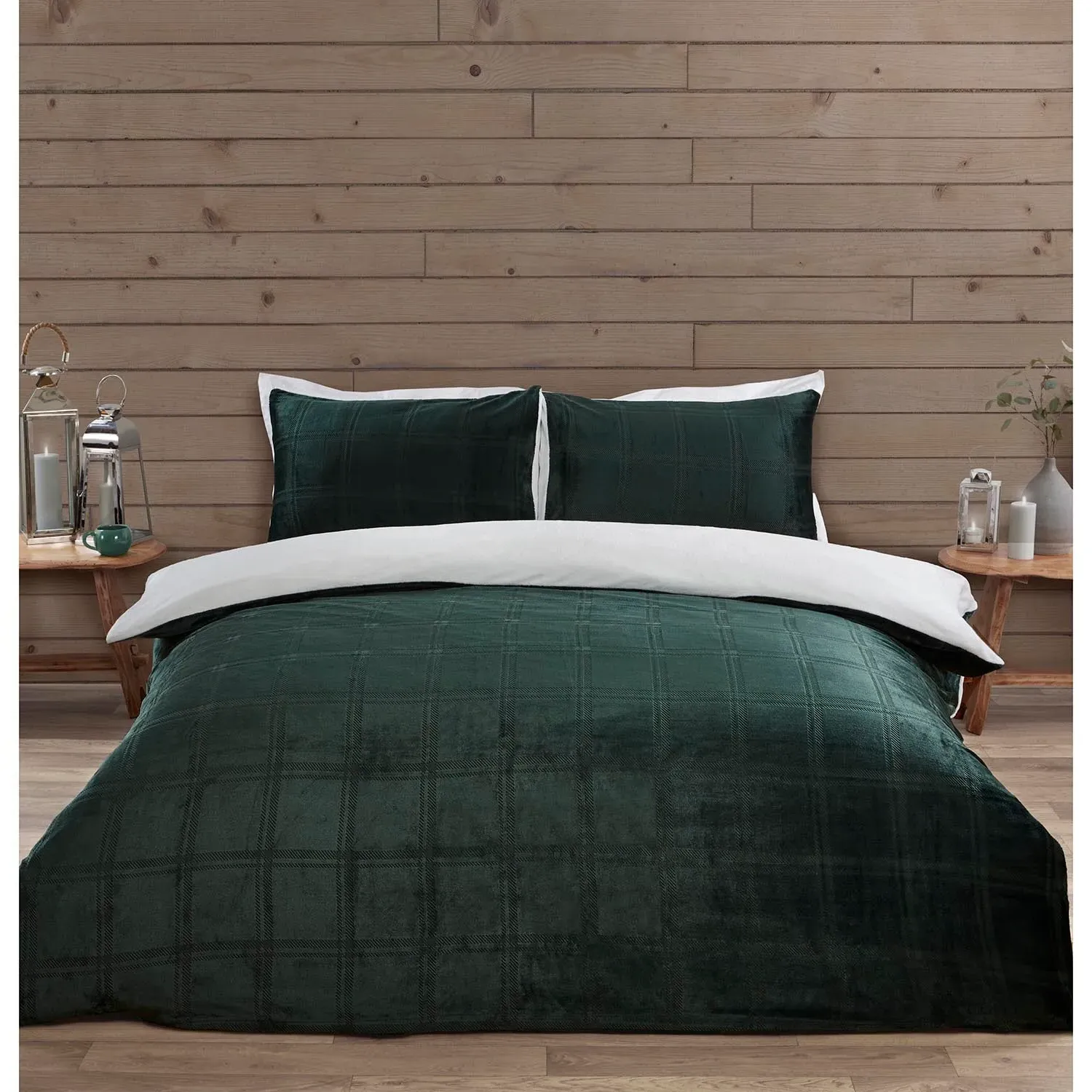 Halston Double Check Fleece Duvet Cover Set - Green image