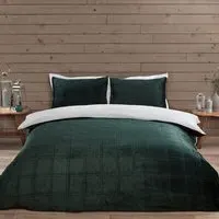 Halston Super King Check Fleece Duvet Set - Green