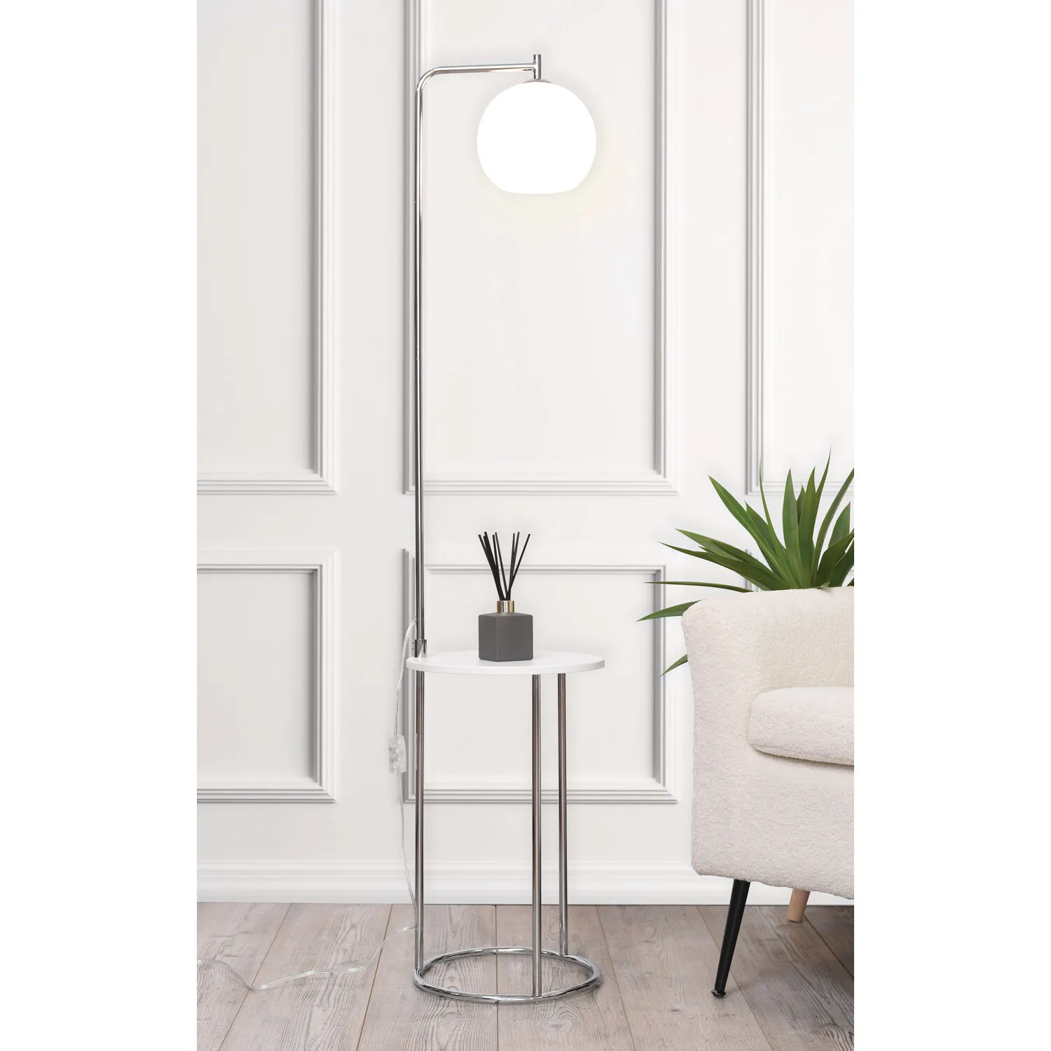 Hamilton Floor Lamp with Table - Chrome