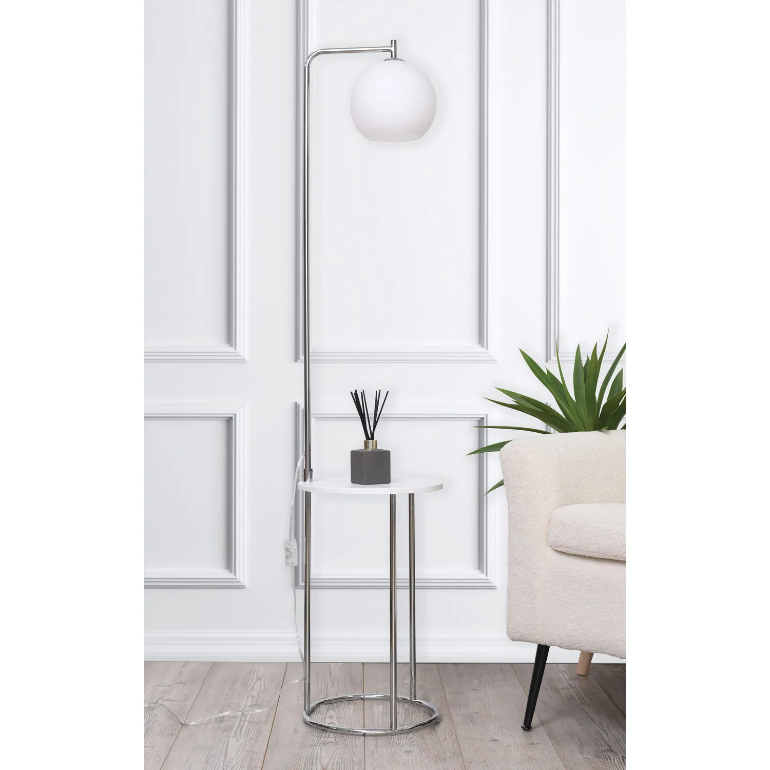 Hamilton Floor Lamp with Table - Chrome