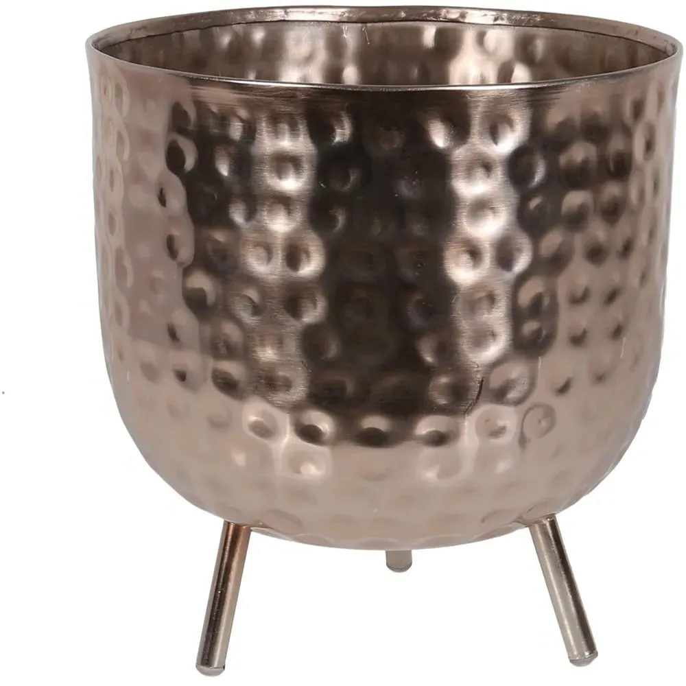 Hammered Indoor Planter with Legs - Gold image