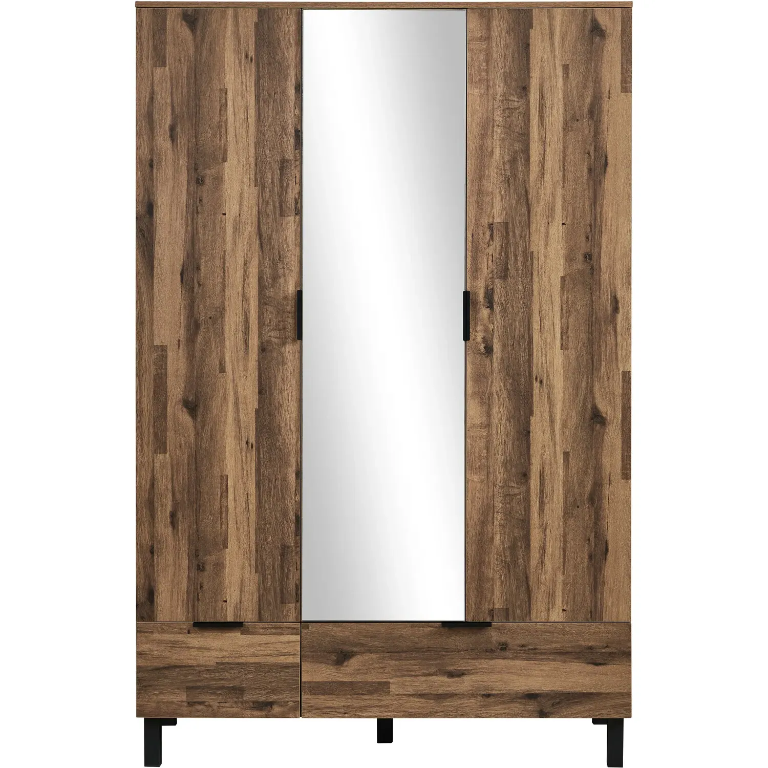Hampshire 3 Door 2 Drawer Mirror Wardrobe - Brown, Oak