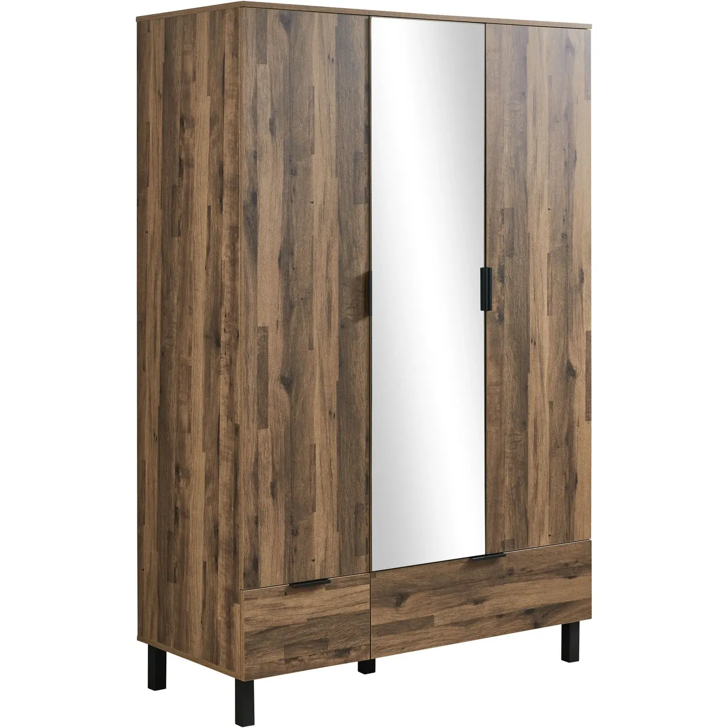 Hampshire 3 Door 2 Drawer Mirror Wardrobe - Brown, Oak